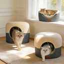 2 Pack 2-in-1 Cat Cave Bed, Cozy Covered Cat Beds for Indoor Cats | 15.7"D x 13"H, Cave To Bed In Seconds, Ideal For Cats That Love To Curl Up, Pet-Safe Materials, Machine Washable, Grey