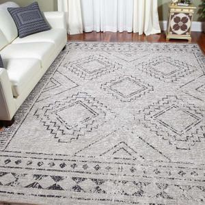 ILANGO Area Rugs 5x7, Moroccan Grey Rugs for Living Room Machine Washable Area Rugs Dedroom with Rubber Backing Non Slip Carpet for Farmhouse Dining Room, Ultra-Thin, Foldable, Easy Clean(Stone Grey) (Tulum | Light Grey)