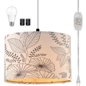 CINSARY Plug in Pendant Light, Hanging Light with Plug in Cord with Dimmable Switch, Hanging Lamp with 15 ft Clear Cord, Pendant Lights Fixture for Bedroom Kitchen Island (Bulb Included)