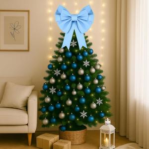 Leinuosen Large Blue Bow Party Decorations Big Twist Tie Bows Giant 30 Inch Coquette Birthday Decorations Wreath Wall Hanging Tree Topper Decor for Home Bachelorette Wedding Bridal Shower