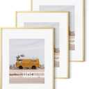 11x14 Picture Frame- 11x14 Aluminum Photo Frame with 8x10 Mat, High-Definition Plexiglass Front, and Hanging Hardware - Ideal for Wall or Tabletop Display - Premium Metal Frame Collection, Gold,3 Pack