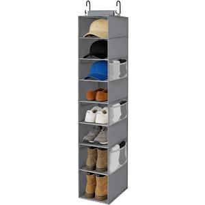 VERONLY Hanging Shoe Organizer for Closet,8-Shelf Hanging Storage with Side Mesh Pockets,Wider Shelves for Baseball Caps,Clothes (9" W  11.8" D  54" H) Grey