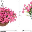 Artificial Faux Hanging Flowers Plants Baskets for Outdoors, Fake Silk Morning Glory Eucalyptus in Planter UV Resistant Realistic Outdoor Flowers for Outside Porch Patio Balcony Garden Yard Home Decor