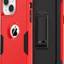 Defender Case for iPhone 14 with Holster Belt Clip: [2pcs Screen Protectors + Camera Lens Protector] Heavy Duty Protective Shockproof Rugged Hard Phone Cover for Men, Red