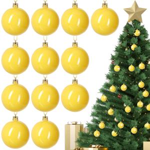 12 Pcs 2.4 inches Yellow Christmas Ball Christmas Tree Ornaments Christmas Tree Pendants Xmas Shiny Balls Baubles Set for Christmas Tree Hanging Wreath Garland DecorationsYellow