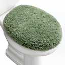 Luxury Soft Microfiber Toilet Lid Cover Machine Washable Solid Toilet Seat Cover 17.5" x 15" Adjustable Rubber Backing Fits Most 16-17.5" L x 14-16" W Round Oblong and Elongated Toilet Seat (Green)