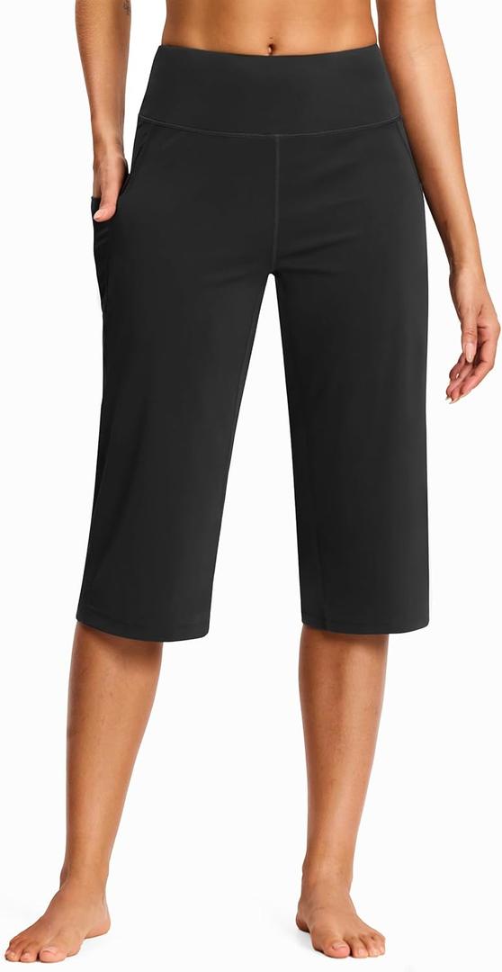 ISEEGZ 18" Capri Pants for Women High Waist with Pockets Women's Capris Workout Yoga Pants Loose Straight Leg XL