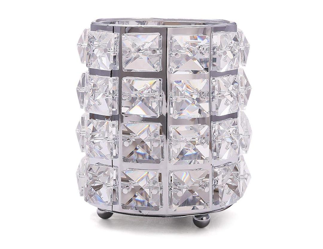 Silver Crystal Makeup Brushes Holder Organizer for Cosmetics Comb Brushes, Eyebrow Pen Pencil Storage Case Container, Silver