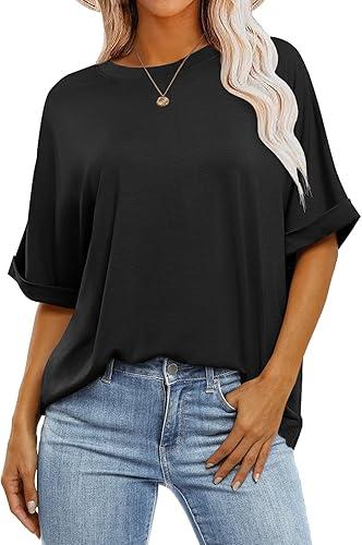 Short Sleeve Shirts for Women Crew Neck Basic Tee - Fashion Summer Spring Tops - Oversized T Shirts for Women M