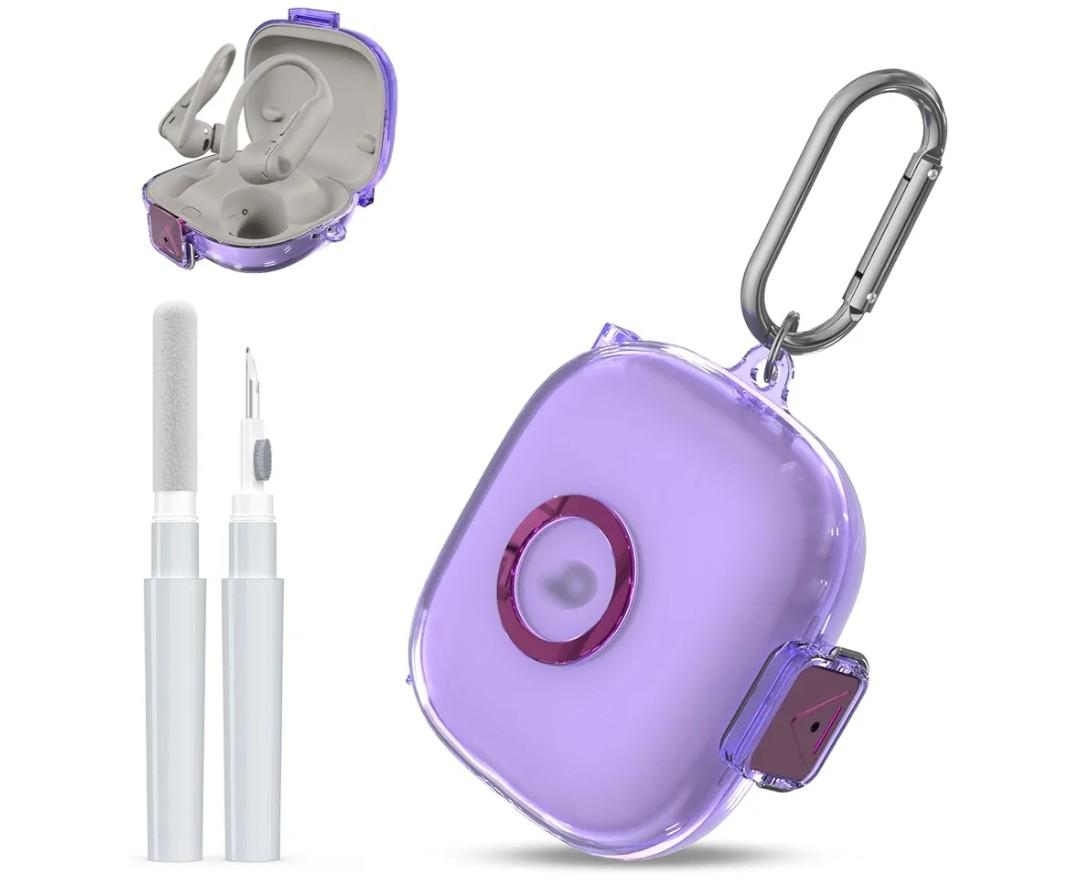 Clear Cover for Power beats Pro 2 Case with Secure Lock & Phone Stand, Soft TPU Protective Cover Compatible with Beats Power beats Pro 2 Earbuds Accessories with Fashion Keychain for Women, Clear Purple
