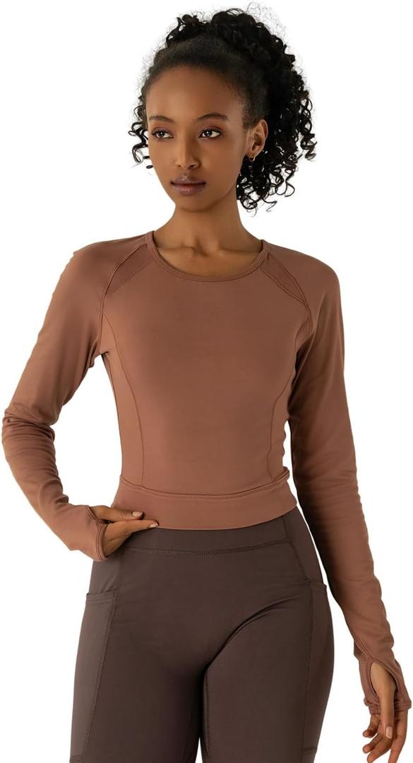 Women's Long-Sleeve Crop Top - Open Back Tie, Thumbholes Moisture-Wicking Quick-Dry for Yoga, Fitness & Workout