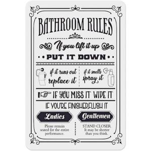 Bathroom Rules Metal Tin Sign  If You Lift It Up Put It Down Funny Restroom Poster, Farmhouse Vintage Toilet Wall Art for Guest Bathroom & Powder Room, Humor Decor 12x8 Inch