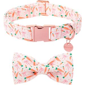 Easter Dog Collar with Bow Tie, Cotton Bunny Bowtie for Large Girl Boy Dog, Cute Rabbit Pet Collar with Metal Buckle, Gift, S