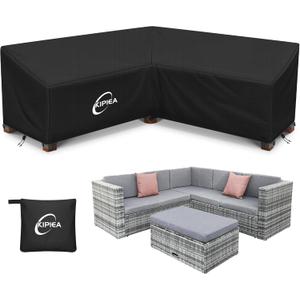 Kipiea Patio V-Shaped Sectional Sofa Cover, 420D Heavy-Duty Oxford Fabric Outdoor Sectional Cover with 6 Windproof Buckles, Anti UV and No Tears, No Fading (70"/70" L x 33.5" D x 31" H) Black