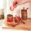 Didaey 8 Pcs Small Wooden Dipping Bowls Condiments Mini Wood Small Serving Bowls 3. 2 x 2. 4 Inches with 8 Spoons for Salad with Serving Utensils for Sauces, Nuts, Ketchup, Herb