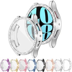 8 Pack RICHONE Screen Protector Compatible with Galaxy Watch 6 44mm, Glitter Rhinestones Protective Case for Samsung Smart Watch6 44MM SM-R940 Soft Bling Face Covers Accessories Anti-Scratches