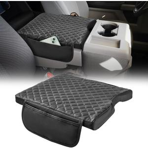 JOYTUTUS Center Console Cover Compatible with 2015-2025 Ford F150, 2017-2025 F250 F350 F450 with 40/20/40 Jump Seat, Leather Armrest Cover Center Console Cushion with Side Pockets (Jump Seat Only) (Black)