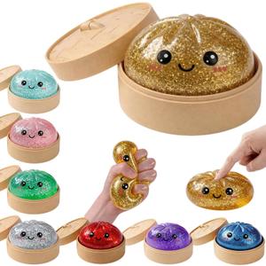 Glitter Dumpling Squishy Mystery Box Squeeze Toy, Easter Squishy Dumpling Fidget Toys for Adults, Stress Relief Sensory Toy(Gold)