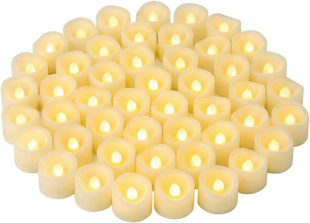CANDLE IDEA 48 PCS LED Flameless Flickering Tea Lights Votive Candle Battery Operated/Electric Flicker LED Tealight Bulk Fake Candles for Halloween Christmas Wedding Party Decorations (Warm White) (48 PCS (1.2 inch, 200 Hours Long Lasting))