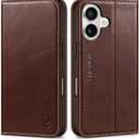 SHIELDON Case for iPhone 16 5G, Genuine Leather Foldable Wallet Magnetic Cover Kickstand RFID Blocking Credit Card Holder Shockproof Phone Case Compatible with iPhone 16 6.1" 2024 - Retro Coffee