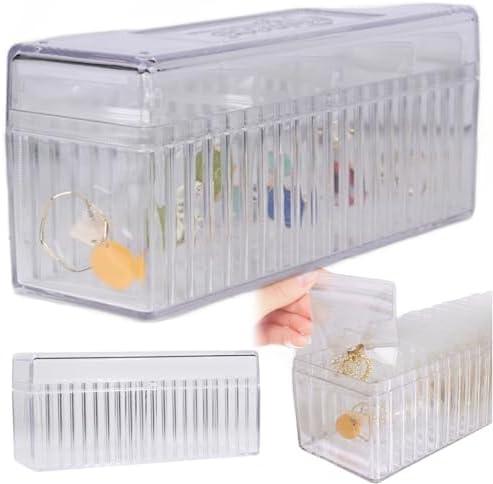 Tclnyer Acrylic Jewelry Box Organizer with 20 Portable Anti Tarnish Jewelry Bags, Clear Jewelry Organizer Holder, Jewelry Organizers and Storage, for Earrings Rings Women Girls (Box+20PCS Bags)