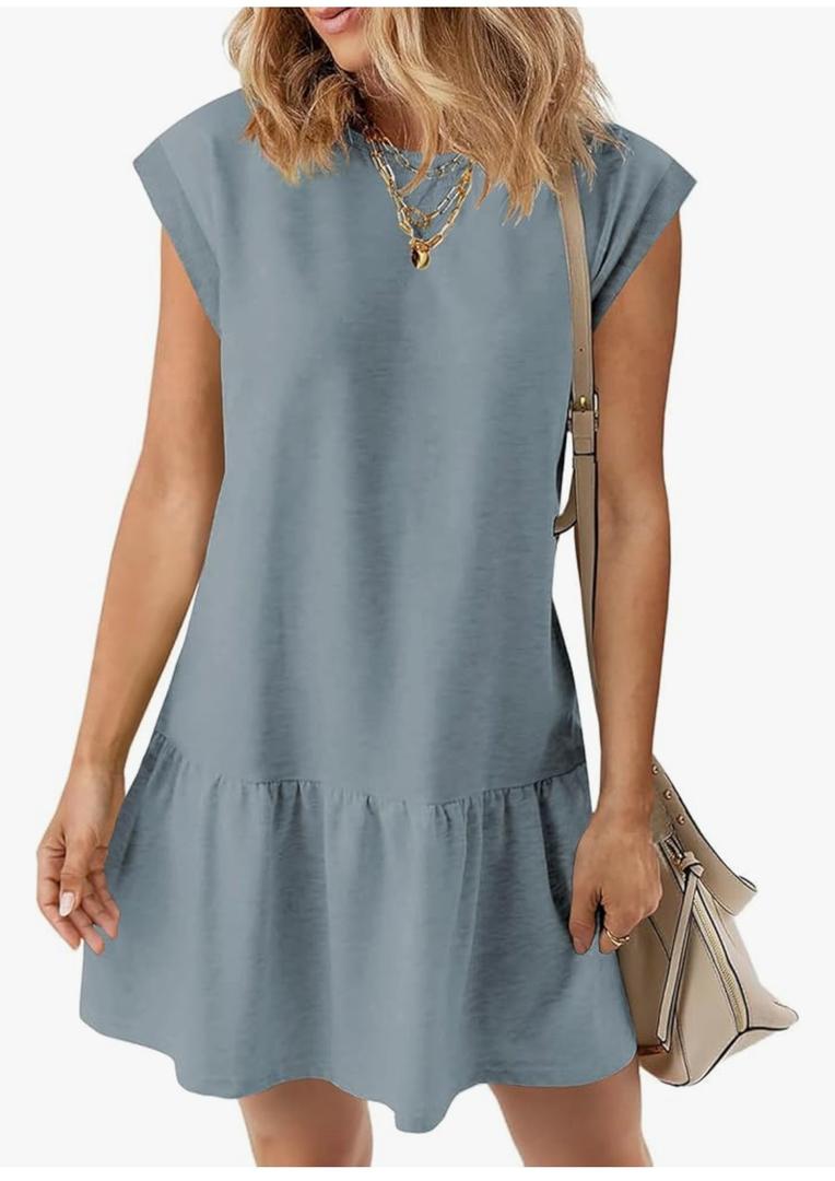 BLENCOT Womens Summer Dresses Casual Cap Sleeve Spring Ruffle Mini Sporty Sweatshirt Trendy Tshirt Dress, XL