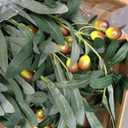 3 PCS 40" Artificial Olive Branches with Fruits, Real Touch Greenery Stems | Faux olive stems with lifelike fruits, ideal for tall vase, home wedding decor, greenery floral arrangement
