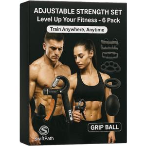 Hand and Forearm Grip Trainer Kit 6 Pieces: Hand Gripper - Finger Rings - Stress Ball - Forearm Exerciser - For Gym, Calisthenics- Rock Climbing - Powerlifting - Strength Sports. (Black)
