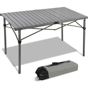 Portable Outdoor Camping Table, Oversize Aluminum Roll Up Lightweight Folding Table for Picnic, Barbecue, Beach, Tailgating, Party, Backyard, Indoor and Outdoor, Stable and Durable