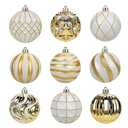 GnFlus Christmas 3 Inch Ball Ornaments Set, 9Pcs Gold and White Shatterproof Decorative Hanging Assorted Ornaments for Holiday Party Indoor Outdoor Christmas Tree