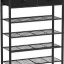 Shoe Rack for Entryway, 5 Tier Shoe Organizer with 2 Non-Woven Drawers, Metal Storage Shoe Shelf for 16-20 Pairs of Shoes, with Wooden Top and Steel Frame, Shoe Stand for Closet Charcoal (Charcoal)