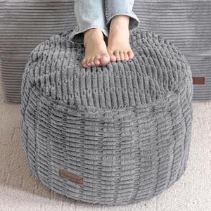 HIGOGOGO Pouf Ottoman Stuffed Round Modern Foam Filled Foot Rest Poufs for Living Room Chair Decorative 20 X 15 Inches Boho Relax Stool for Wedding Christmas Party, Light Grey
