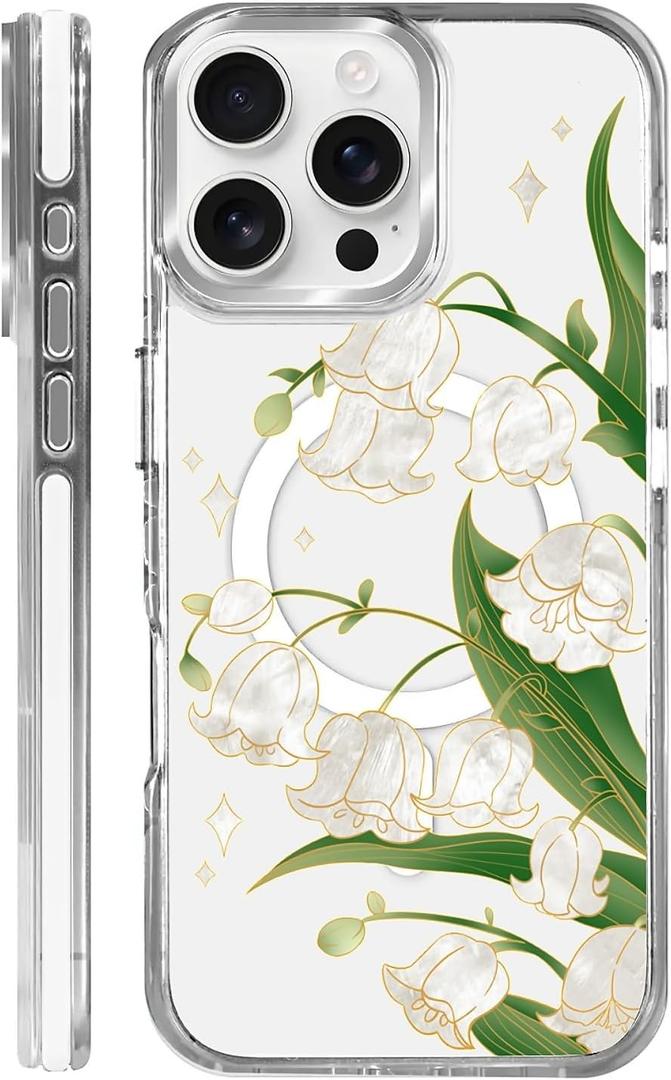 Clear Magnetic Case for iPhone 16 Pro Max, Slim Anti-Yellow Transparent Cover, Military Grade Protection, Phone Cases for iPhone 16 Pro Max, Lily of The Valley