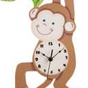 Fantasy Fields Sunny Safari Nursery Clock, Decorative Silent Non-Ticking Kids Wall Clock for Classrooms, Kids Bedrooms, & Playrooms, Monkey Wall Decor, Brown