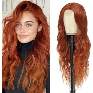 BUPPLER Cosplay Long Copper Wig 26 Inch Middle Part Synthetic Wig Realistic Gifts Party Wigs for Women Daily Use Colorful Wigs (Copper)