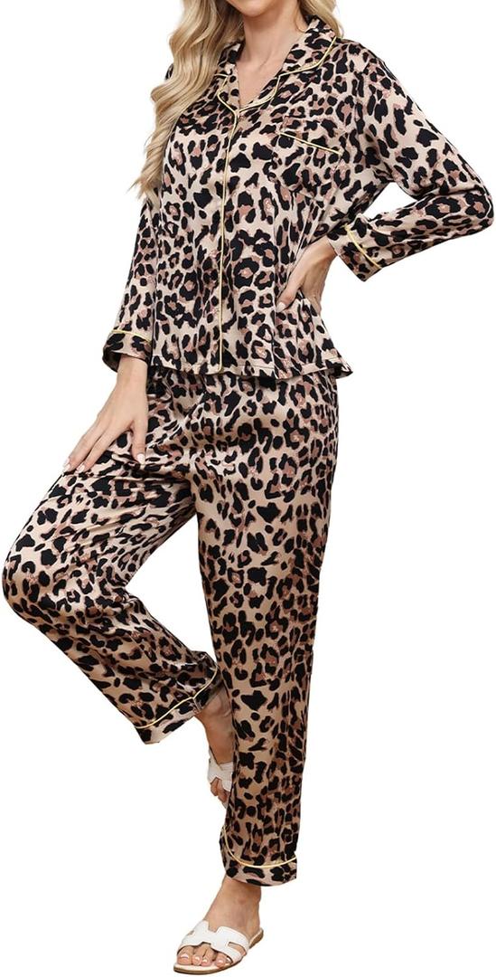 Corna Womens Button Down Pajama Sets, Soft Satin Pajama Set for Women, Comfy Pajamas for Women Set (XXXL)