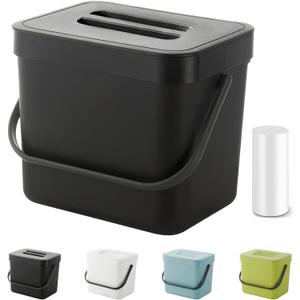 MONGTINGLU Countertop Compost Bin Kitchen, 1.8 Gallons Hanging Trash Can with Lid for Kitchen Cabinet Door, Under Sink, Wall Mounted Waste Bin for Bathroom, 7L(Black)