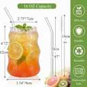 Tebery 4 Pack Cute Drinking Glasses, 16 Oz Ribbed Iced Coffee Cup Tumbler with Straws, Aesthetic Vintage Water Glassware Mug for Cocktail Smoothie Juice Beverage Milk Tea