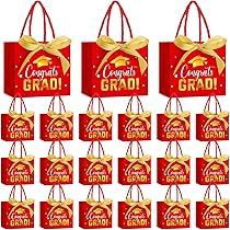 Jetec 45 Pack 2025 Graduation Gift Bags Bulk Small Congrats Bags with Handle and Bow Ribbon 5.5 x 4.7 x 2.5 Inch Grad Paper Treat Gifts Party Favor Supplies for College High School, Red/Gold 