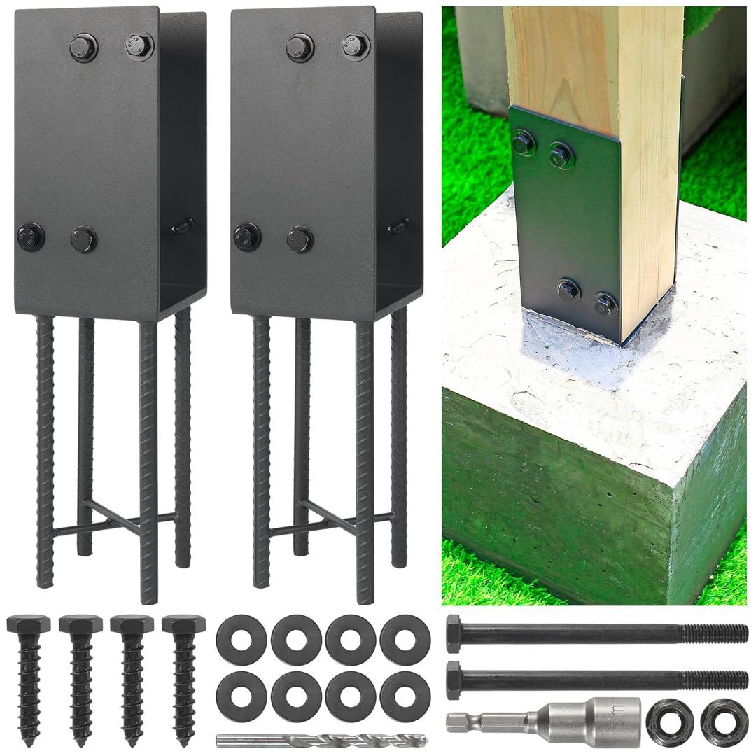 4"x4" Stainless Steels U-Shape Post Holder, Wet Concrete Post Anchor, Heavy-Duty Post Base Bracket for Fence, Deck Railing, Wood Gazebo, Pergola (2pack-Dark Gray)