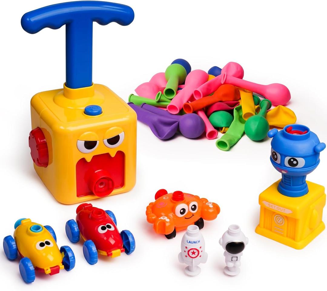 LiKee Balloon Powered Toys Monster Face Pump for 3+ Years Old Boys Girls, Car Racers Birthday Party Supplies Preschool Educational Science STEM Toys with Manual Balloon Pump for Kids