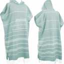 1pcs Large Turkish Cotton Poncho Towel Surf Poncho Changing Robe with Hood and Front Pocket Absorbent Wearable Towel Hooded Beach Towel for Adult Man Women Beach Pool (Green, Medium)