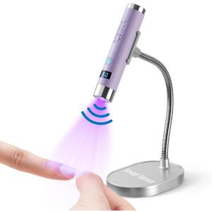 Mini UV Lamp for Gel Nails- Rechargeable Handheld Nail U V Led Curing Light with Stand- Flash Cure Fast Dry UV Lamp with Auto Sensor for Home Manicure and Salon (Purple)