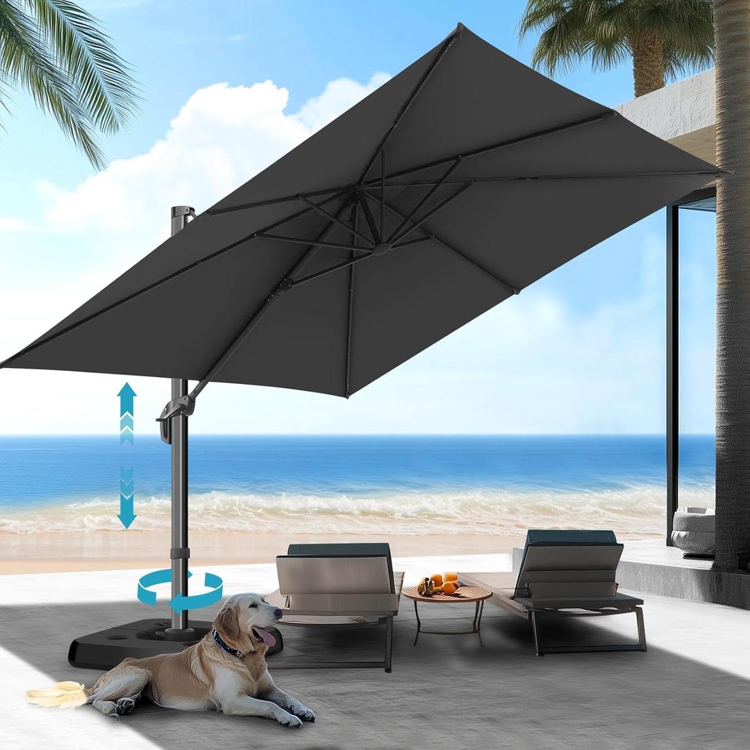 HOTIME 10x10ft Patio Umbrella Cantilever Umbrella Double Top - Upgrade and Intensify - 360 Rotation and 5 Angles Adjustment - Aluminum Offset Pool Umbrella Outdoor Umbrellas for Patio Garden Deck Pool
