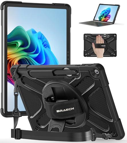 BRAECNstock Case for Microsoft Surface Pro 12 inch 1st Edition 2025, Rugged Protective with Rotating Hand Strap & Stand, Shoulder Strap, Pencil Holder, Compatible with Type Cover Keyboard, Black