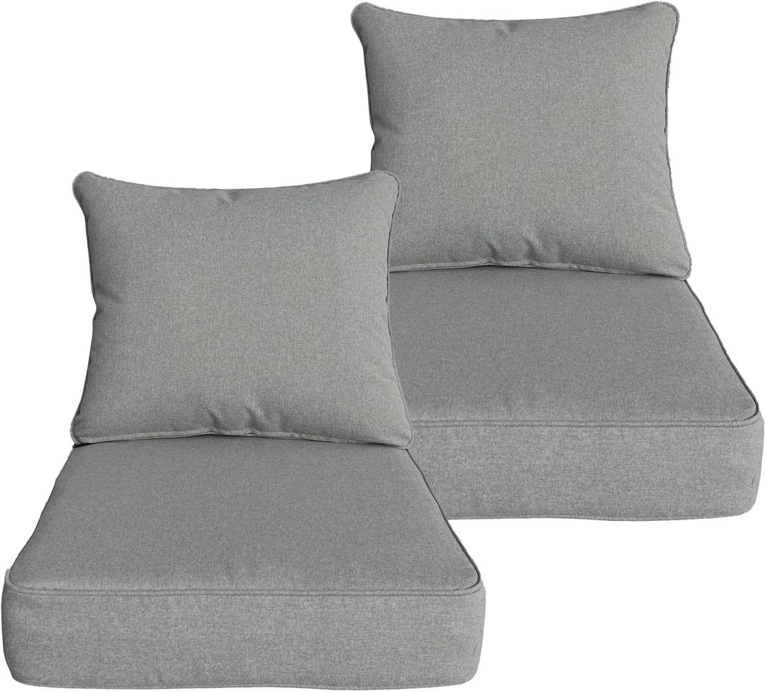 Goodgoods 22x24 inch Outdoor/Indoor Deep Seat Patio Cushions Set of 2 Resilient Foam Filling Water Repellent Stain-Resistant UV Resistant Weather Resistant Deep Seat Bottom Light Gray