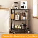3-Tier Rolling Cart, Space-Saving Kitchen Cart with 150Lbs Capacity, Black Storage Cart with 2 Lockable Wheels for Kitchen Island, Restaurant, Garage, Backyard（No Wooden Boards, Lightweight Version）