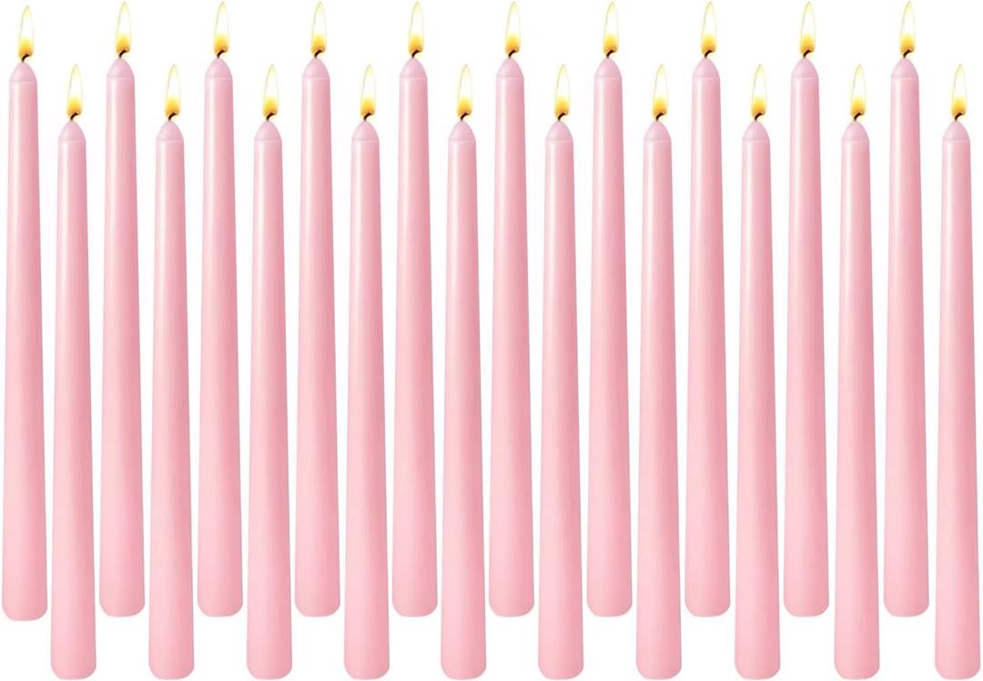 20-Pack Baby Pink Taper Candles Unscented, 10 Inch Tall Dinner Table Candles for Wedding Centerpieces, Bulk Candlesticks Long Burning Smokeless Dripless, Romantic Decorative Candles for Home Decor