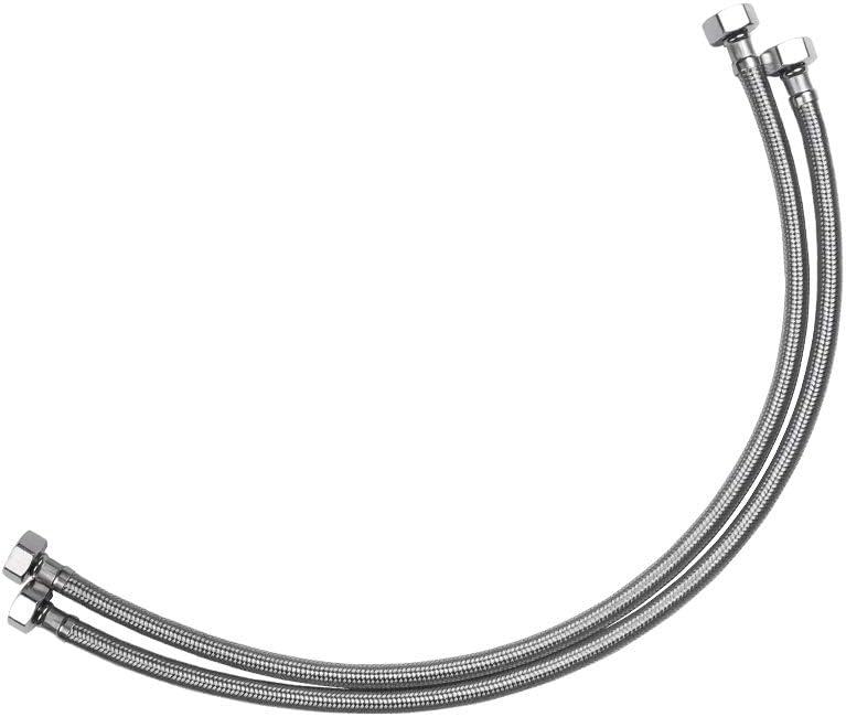 Vataler Faucet Line Connector Braided 304 Stainless Steel Supply Hose 1/ 2" I.P. Female Thread to 1/ 2" I.P. Female Straight Thread Faucet Hose Replacement (One Pair)