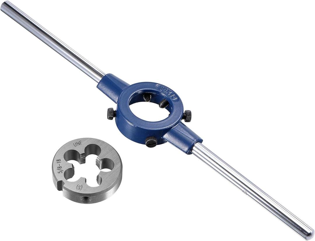 uxcell Round Die Stock Handle Wrench Set, 5/8-18 UNF Threading Die and 38mm (1-1/2") Die Holder (Fits: 26mm-38mm OD Die / M12-M16 Thread Die) Adjustable for Bolt Thread Repair